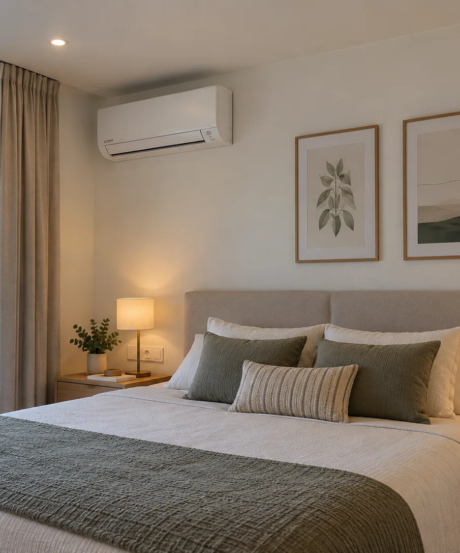 Aire acondicionado split de pared instalado en un dormitorio